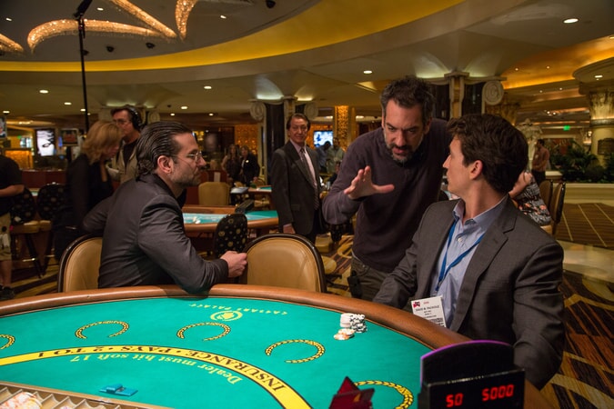 Actor/producer BRADLEY COOPER, director/writer/producer TODD PHILLIPS and MILES TELLER on the set of Warner Bros. Pictures' comedic drama (based on true events) "WAR DOGS," a Warner Bros. Pictures release.