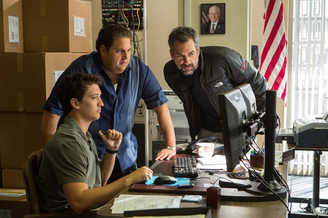 MILES TELLER, JONAH HILL and director/writer/producer TODD PHILLIPS on the set of Warner Bros. Pictures' comedic drama (based on true events) "WAR DOGS," a Warner Bros. Pictures release.