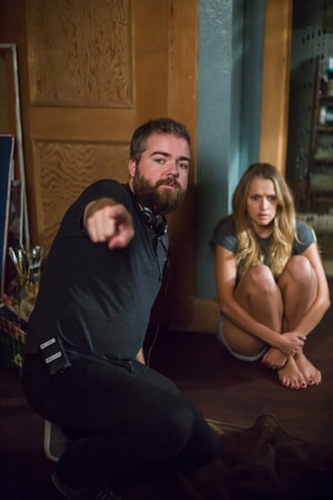 Director DAVID F. SANDBERG and TERESA PALMER on the set