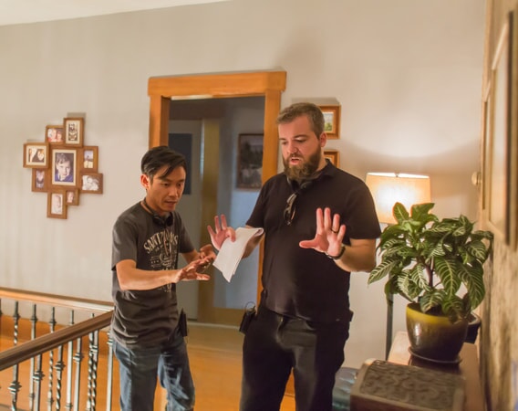 Producer JAMES WAN and director DAVID F. SANDBERG on the set