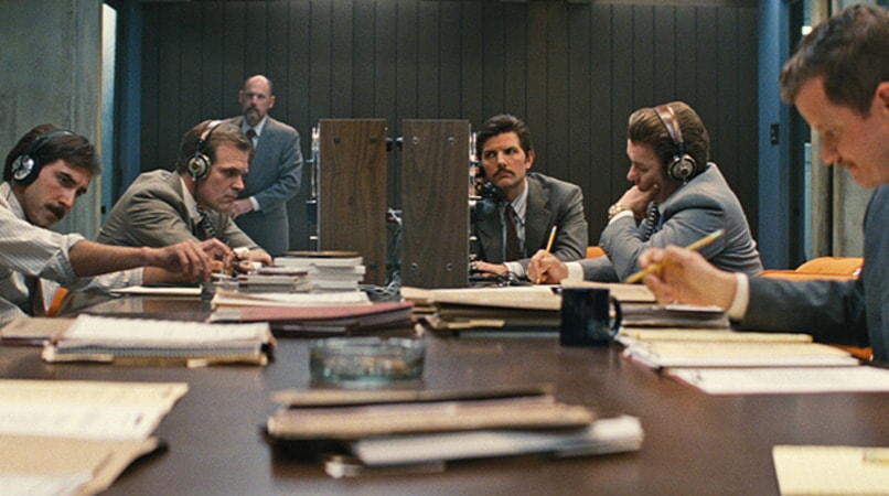 DAVID HARBOUR as John Morris, ADAM SCOTT as FBI Agent Robert Fitzpatrick and JOEL EDGERTON as John Connolly in the drama “BLACK MASS.”