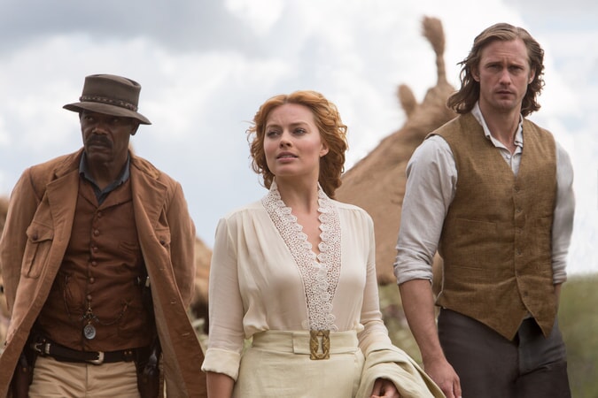 (L-r) SAMUEL L. JACKSON as George Washington Williams, MARGOT ROBBIE as Jane and ALEXANDER SKARSGÅRD as Tarzan