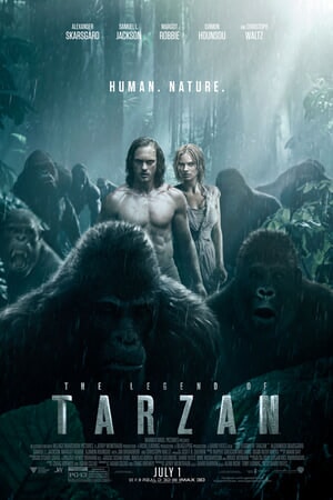 Legend of Tarzan: Alexander Skarsgård and Margot Robbie in jungle facing apes