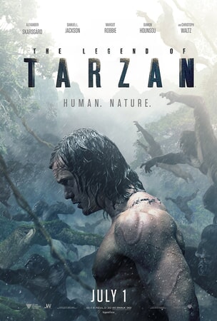 The Legend of Tarzan Poster: Alexander Skarsgård with apes and jungle in background