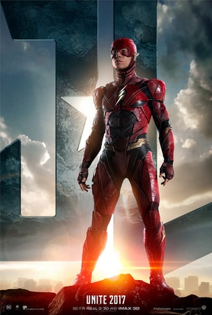 Flash standing in front of JL logo