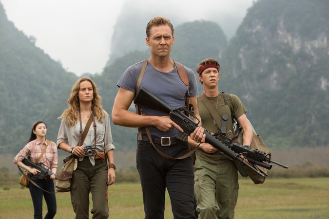 JING TIAN as San, BRIE LARSON as Mason Weaver, TOM HIDDLESTON as James Conrad and THOMAS MANN as Slivko in Warner Bros. Pictures', Legendary Pictures' and Tencent Pictures' action adventure "KONG: SKULL ISLAND," a Warner Bros. Pictures release.