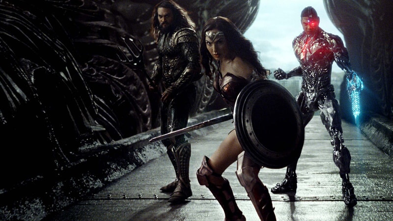 Jason Momoa as Aquaman, Gal Gadot as Wonder Woman and Ray Fisher as Cyborg