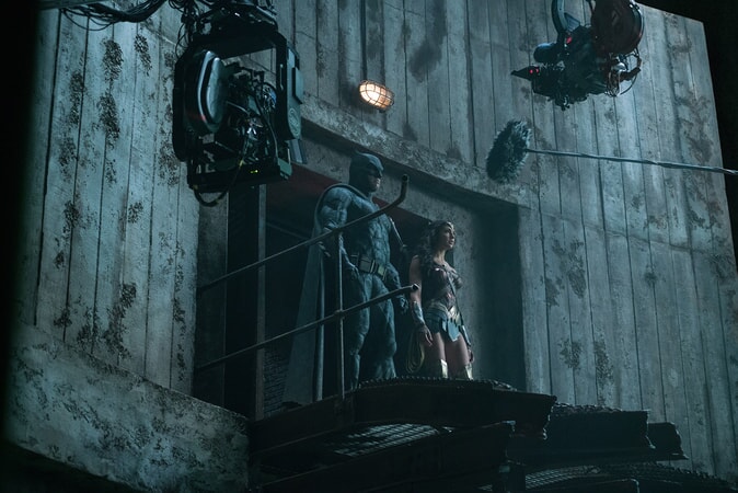 BEN AFFLECK and GAL GADOT on the set of Warner Bros. Pictures' action adventure "JUSTICE LEAGUE," a Warner Bros. Pictures release.