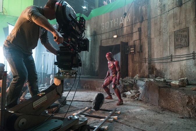 EZRA MILLER on the set of Warner Bros. Pictures' action adventure "JUSTICE LEAGUE," a Warner Bros. Pictures release.