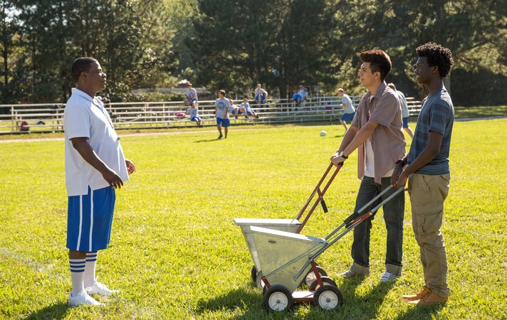 TRACY MORGAN as Coach Crawford, JOSE DIAZ as Cody and TIM JOHNSON, JR. as Jordan in the New Line Cinema and Village Roadshow Pictures comedy "FIST FIGHT," a Warner Bros. Pictures release.