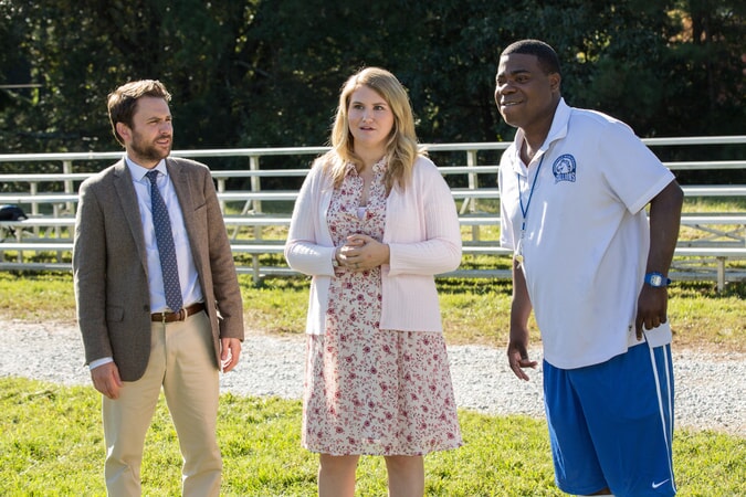 CHARLIE DAY as Andy Campbell, JILLIAN BELL as Holly and TRACY MORGAN as Coach Crawford in the New Line Cinema and Village Roadshow Pictures comedy "FIST FIGHT," a Warner Bros. Pictures release.