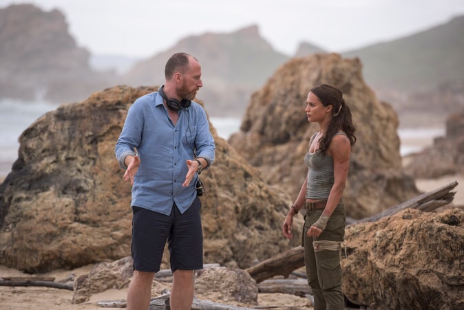 (L-R) Director ROAR UTHAUG and ALICIA VIKANDER on the set of Warner Bros. Pictures' and Metro-Goldwyn-Mayer Pictures' action adventure "TOMB RAIDER," a Warner Bros. Pictures release.