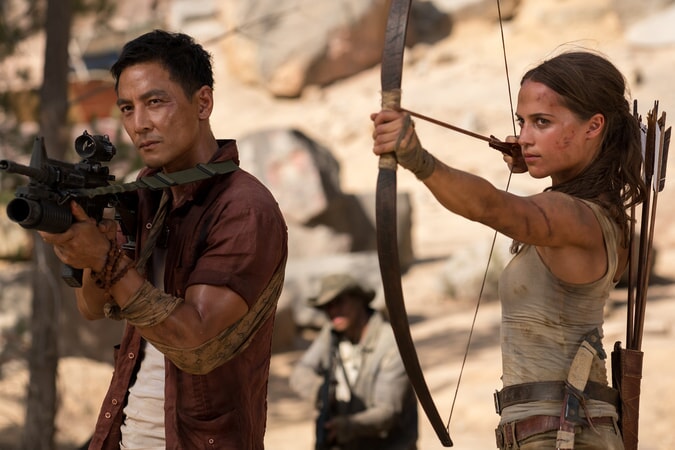 (L-R) DANIEL WU as Lu Ren and ALICIA VIKANDER as Lara Croft in Warner Bros. Pictures' and Metro-Goldwyn-Mayer Pictures' action adventure "TOMB RAIDER," a Warner Bros. Pictures release.