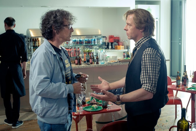 MARK RYLANCE as James Halliday and SIMON PEGG as Ogden Morrow in Warner Bros. Pictures', Amblin Entertainment's and Village Roadshow Pictures' action adventure "READY PLAYER ONE," a Warner Bros. Pictures release.