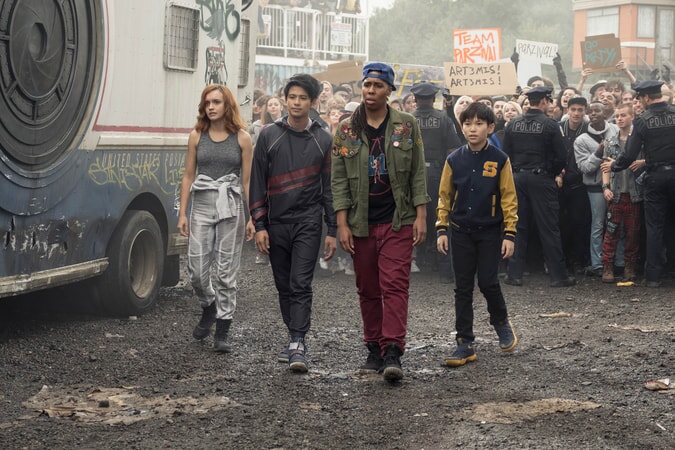 (L-R) OLIVIA COOKE as Samantha, WIN MORISAKI as Daito, LENA WAITHE as Helen and Sho voiced by PHILIP ZHAO in Warner Bros. Pictures', Amblin Entertainment's and Village Roadshow Pictures' action adventure "READY PLAYER ONE," a Warner Bros. Pictures release.