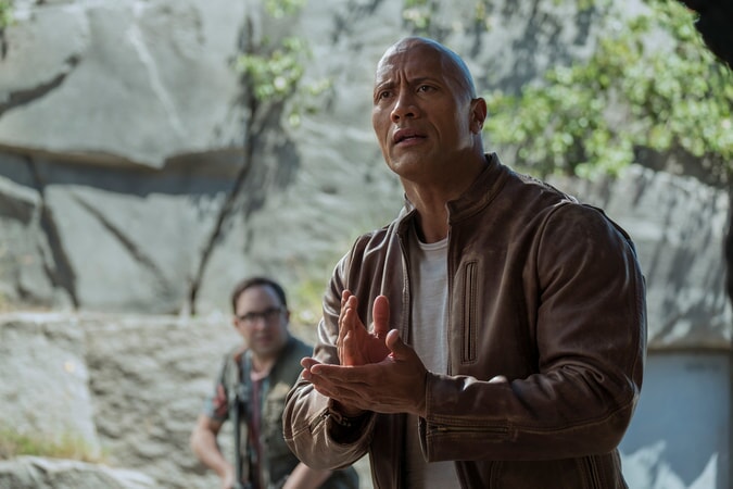 P.J. BYRNE as Nelson and DWAYNE JOHNSON as Davis Okoye in New Line Cinema's and ASAP Entertainment's action adventure "RAMPAGE," a Warner Bros. Pictures release.