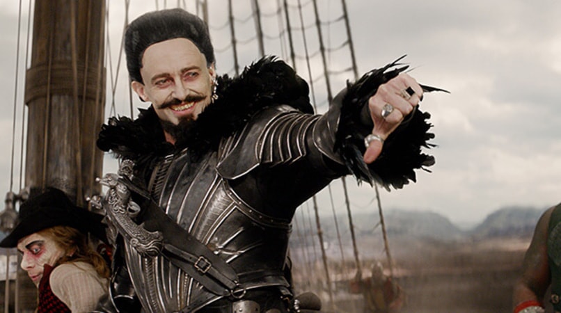 BRONSON WEBB as Steps, HUGH JACKMAN as Blackbeard and NONSO ANOZIE as Bishop in Warner Bros. Pictures' and RatPac-Dune Entertainment's action adventure "PAN," a Warner Bros. Pictures release.