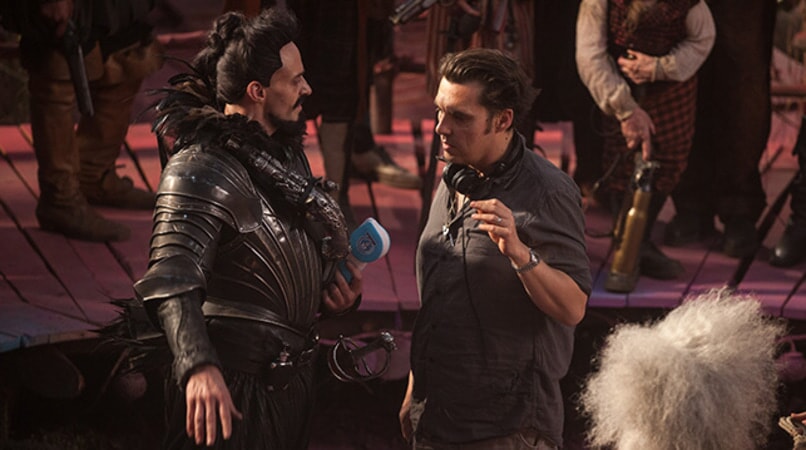 HUGH JACKMAN and director JOE WRIGHT on the set of Warner Bros. Pictures' and RatPac-Dune Entertainment's action adventure "PAN," a Warner Bros. Pictures release.