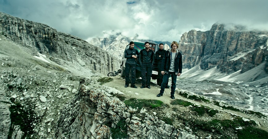 CLEMENS SCHICK as Roach, EDGAR RAMIREZ as Bodhi, MATIAS VARELA as Grommet and LUKE BRACEY as Utah in Alcon Entertainment's action thriller "POINT BREAK," a Warner Bros. Pictures release.